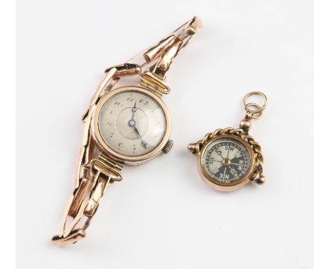 1920's gold wristwatch, round dial with Arabic numerals and minute track, 15 jewels mechanical movement, in 9 ct gold case wi