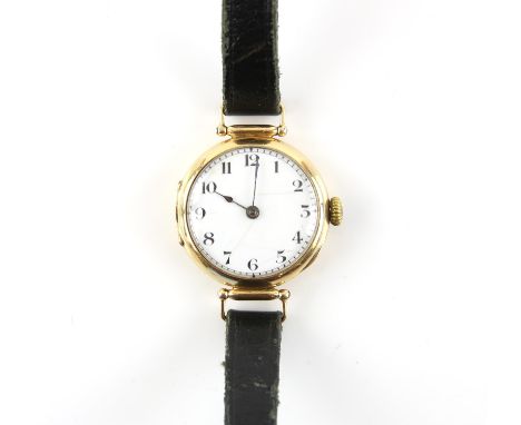 Moeris, a gold wristwatch, white enamel dial with Arabic numeral hour markers, fitted with a signed manual wind movement, the