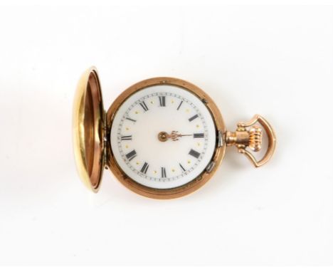 A Ladies Gold, enamel and seed pearl set pocket watch, the case detailed with enamelled cherub and seed pearl, the white enam