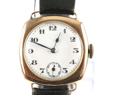 Rolex, a gold gentleman's wristwatch white enamel dial with Arabic numerals, subsidiary dial and minute track, Rolex Prima Qu