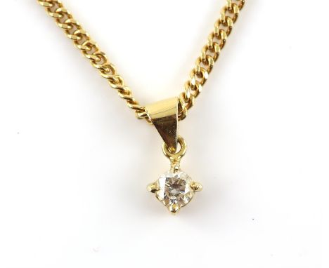 Modern diamond solitaire pendant, round brilliant cut, estimated weight 0.20 carats, in a compass claw setting, with articula