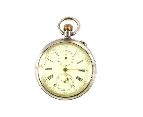 A Victorian Silver open face pocket watch, the enamel dial signed Ascot with Roman numeral hour markers, subsidiary dials and