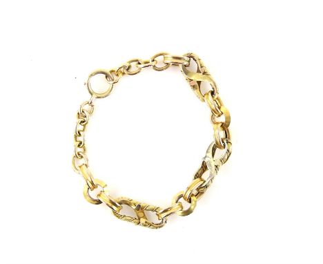 Vintage fancy link bracelet, designed as three 'S' links with wirework detail, each separated by three circular links, with a