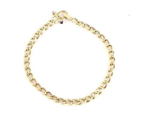 Italian gold curb link necklace, links measure 1cm wide, with a diamond set hinged clasp and cabochon cut amethyst bar detail