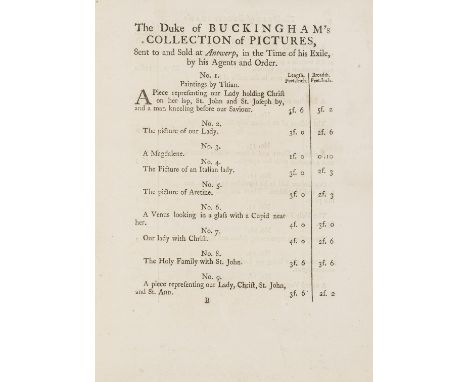 Fairfax (Brian) and others. A Catalogue of the Curious Collection of Pictures of George Villiers, Duke of Buckingham, in whic