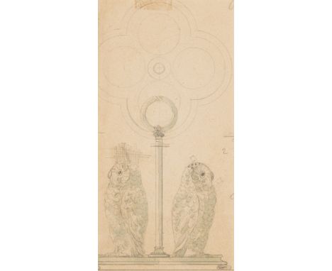 Design.- Fabergé (House of) Design of an ash tray and match holder; Design for table ornament with owls, watercolour and penc