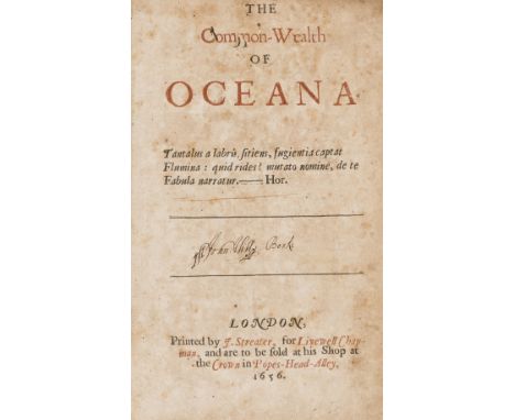 [Harrington (James)] The Common-wealth of Oceana, first edition, title in red and black, woodcut head-pieces and decorative i
