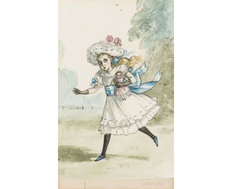 Sassoon, Siegfried.- Whistler (Rex) "!", [Young girl running from the woods], pen and brown and black inks, pencil and waterc