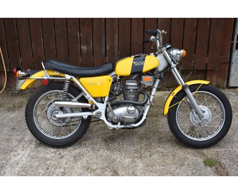 A 1972 BSA B25 SS Gold Star, registration number MMF 175L, frame number DE09618, engine number DE09618, yellow. In 1970 the B