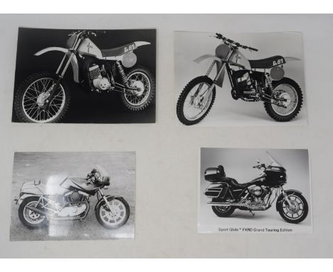 Assorted motorcycle press and other photographs, including Gori, Harley-Davidson, and others (box) 