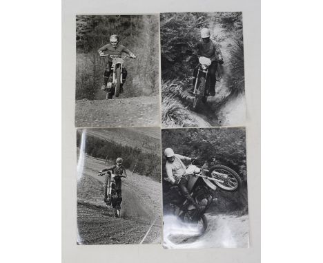 A large group of assorted motorcycle press and other photographs, including Caballero, Fantic, Honda, Harley-Davidson, and ot