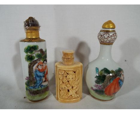Two ceramic perfume bottles and one further perfume bottle (3)