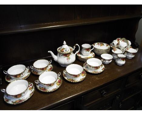 A collection of ceramic tableware by Royal Albert, decorated in the Old Country Roses pattern, comprising approximately 41 pi