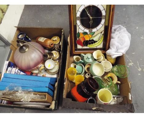 Two boxes containing a good mixed lot of ceramics to include Coleport Christmas collector plates (some boxed) a part Japanese