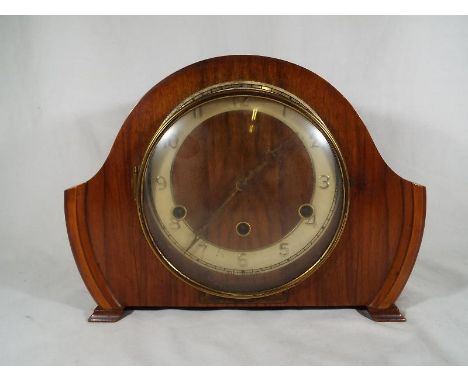 A mahogany cased mantel clock, Arabic numerals on a silvered chapter ring marked Andrew, Westminster chimes, Perivale movemen