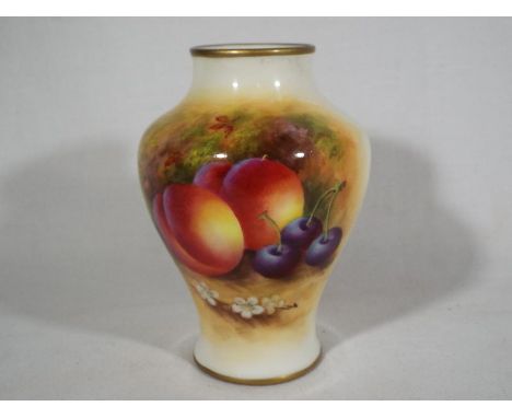 A Royal Worcester small vase hand-painted with 'Fallen Fruits', signed Ayrton, shape no. 2491, 10.2 cm (high) - Est £80 - £12