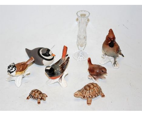 A collection of four various Goebel figures of birds together with Wade tortoise, cut glass stem vase etc