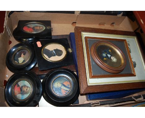 A reproduction portrait miniature of Admiral Nelson; together with a reproduction silhouette portrait, and various prints etc
