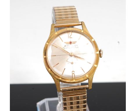 A gents Zenith gold plated cased wristwatch, having signed silvered dial and anti-magnetic movement, on replacement expanding