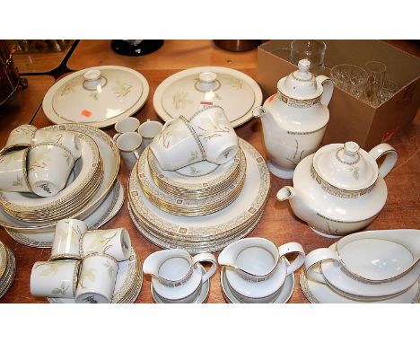A Royal Doulton part tea and dinner service in the White Nile pattern, TC1122; together with a small collection of glassware 