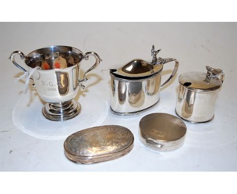 A George V silver mustard of plain undecorated form (lacking liner) by Haseler Bros, Chester 1911, together with one other si