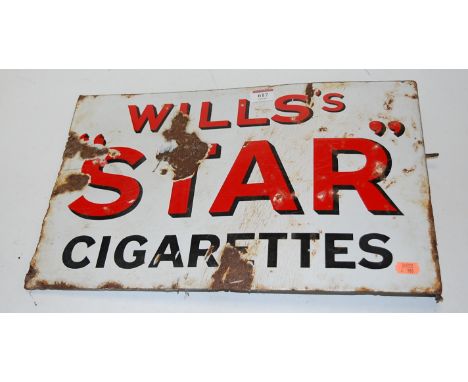 A mid-20th century Wills Star Cigarettes double sided enamel advertising sign