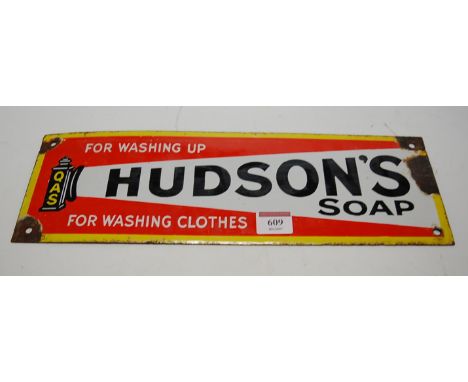 A mid 20th century Hudson's Soap enamel advertising sign