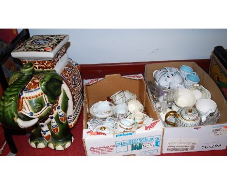 A collection of miscellaneous china to include reproduction ceramic garden seat in the form of an elephant, Salisbury bone ch