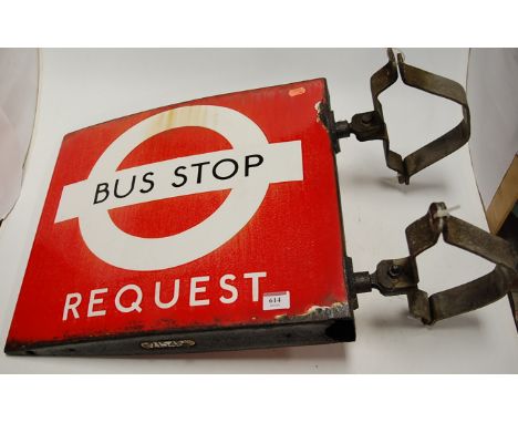 A London Transport double sided bus stop request enamel sign, No. 21548 to the underside