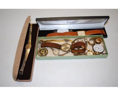 A late Victorian silver cased fob watch having an enamel dial with Roman numerals signed Howe & James of Shrewsbury together 