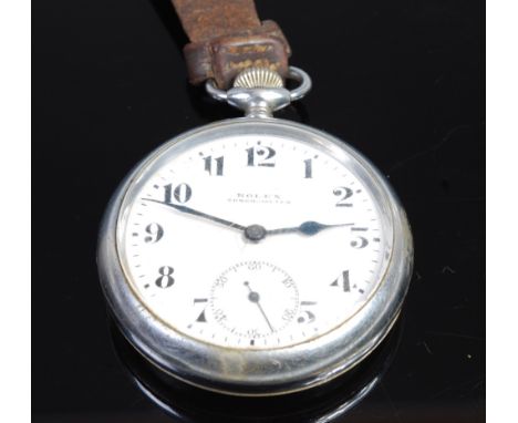 A Rolex steel cased gents open faced pocket watch having a signed white enamel dial (with some hairlines and poor quality res