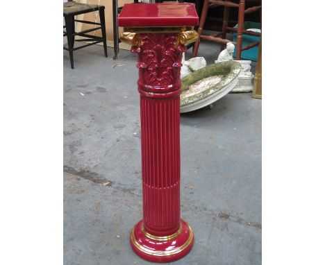 GILDED RED CERAMIC JARDINIERE STAND 