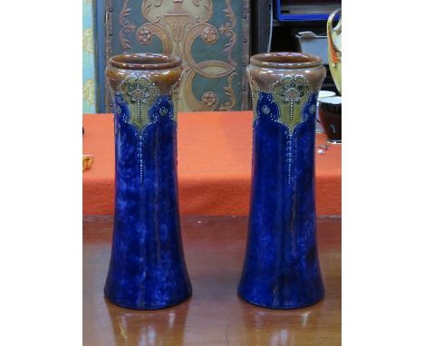 PAIR OF ROYAL DOULTON STONEWARE GLAZED CERAMIC VASES, No 6462, APPROXIMATELY 34cm HIGH