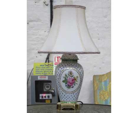 HANDPAINTED, GILDED AND FLORAL DECORATED CERAMIC TABLE LAMP 