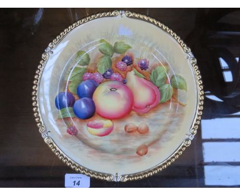 AYNSLEY HANDPAINTED AND GILDED FRUIT DECORATED CERAMIC PLATE, SIGNED N BRUNT, DIAMETER APPROXIMATELY 27cm 