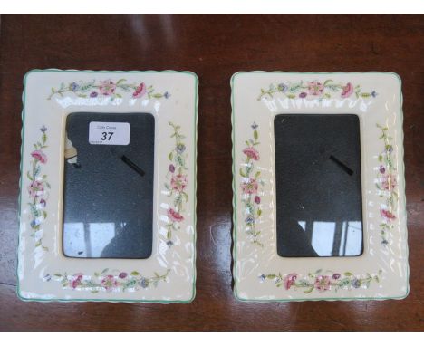 HANDPAINTED , GILDED AND FLORAL DECORATED PAIR OF MINTON CERAMIC PHOTO FRAMES 