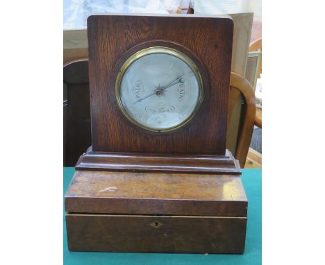 OAK CASED BAROMETER (AT FAULT) AND WRITING SLOPE (AT FAULT) 