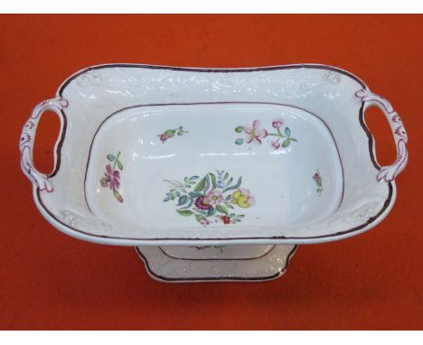 HANDPAINTED FLORAL DECORATED TWO HANDLED CERAMIC TAZZA 