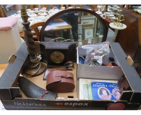 MIXED LOT INCLUDING TABLE LAMP, CLOCK, BRUSHES, WATCHES AND KUKRI KNIFE, ETC.