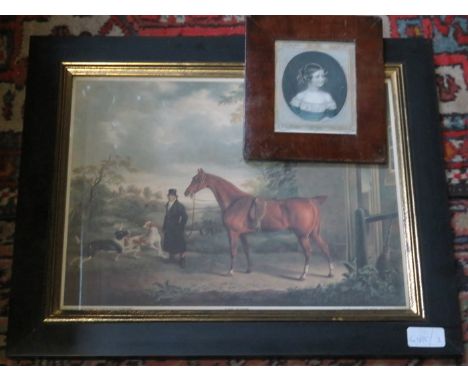 SMALL FRAMED PORTRAIT AND HUNTING PRINT 