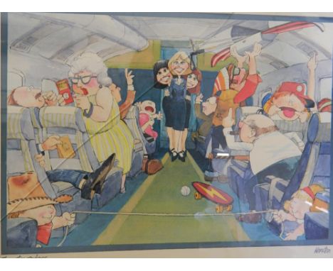 KIRSTEN, The Stewardess, print, framed and glazed. 50 cm wide.