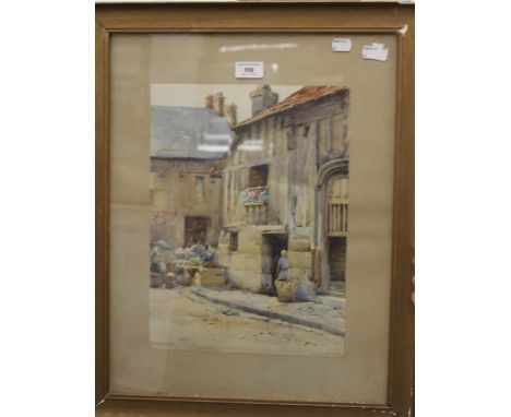 K M WYATT (19th/20th century) Continental, Town Market, watercolour, signed, framed and glazed. 27 x 37 cm.