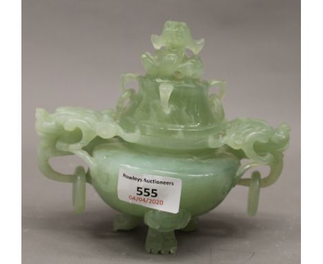 A Chinese jade censer. 14 cm high.