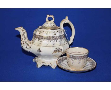 VICTORIAN GILT TEA SERVICEcomprising tea pot, lidded sugar bowl and cream, another bowl, twelve cups, twelve saucers and thre