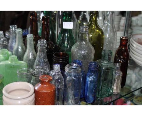 LOT OF CERAMICS AND VINTAGE GLASS BOTTLES