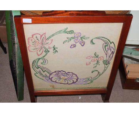 VINTAGE GREEN CORINTHIAN BAGATELLE BOARDtogether with an early 20th century mahogany firescreen with embroidered panel (2)
