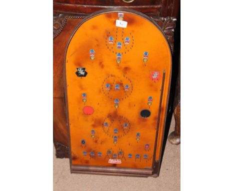 OAK CARVED WALL MIRROR AND BAGATELLE BOARD