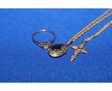 GOLD CROSS PENDANT MARKED FOR TEN CARAT GOLDon a nine carat gold chain; together with a nine carat gold locket and chain and 