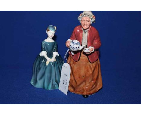 FOUR ROYAL DOULTON FIGUREScomprising Teatime, Cherie, Paisley Shawl and Grace; along with bisque baby figure, two Coalport mi