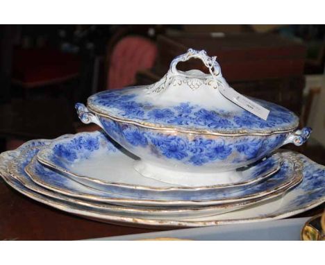 COLLECTION OF LATE VICTORIAN BLUE AND WHITE DINNER WAREto include a tureen, serving platters, etc; together with an attractiv